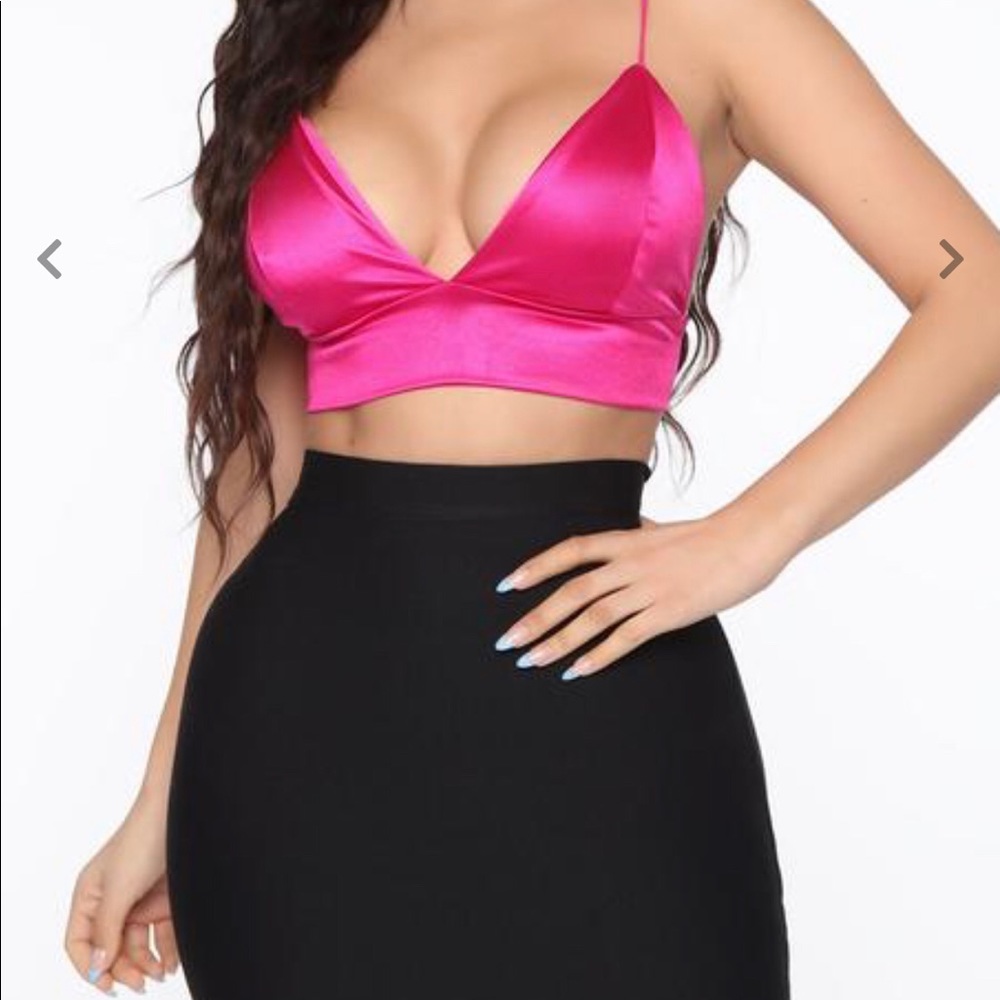 Hot pink satin crop top super cute